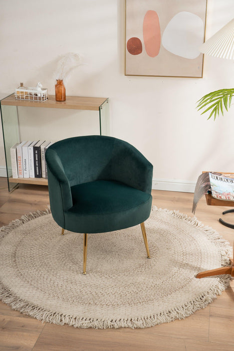 Velvet Accent Armchair Tub Barrel Chair With Gold Metal Legs,Dark Green