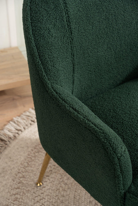 Modern Soft Green Teddy fabric White Ergonomics Accent Chair Living Room Chair Bedroom Chair Home Chair With Gold Legs And Adjustable Legs For Indoor Home