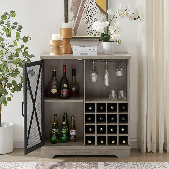 Single door wine cabinet with 16 wineStorage compartments (Gray, 31.50" W*13.78" D*35.43" H)