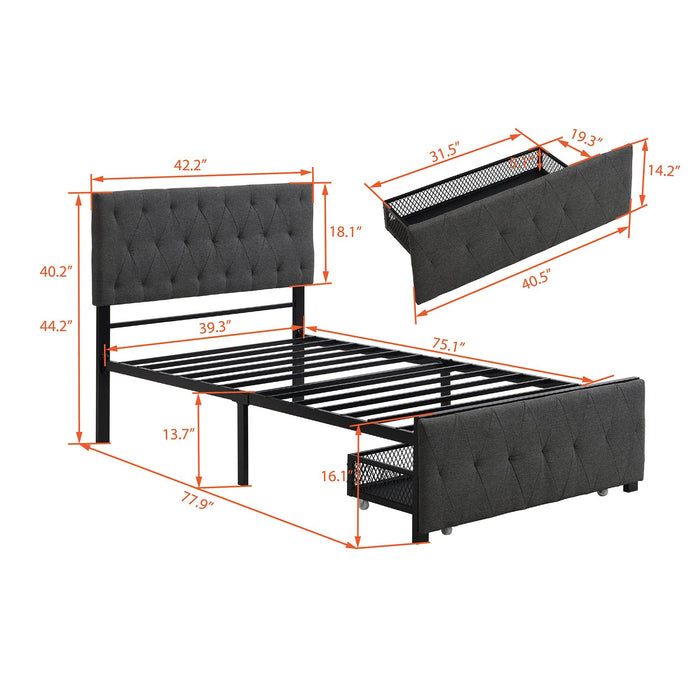 Twin SizeStorage Bed Metal Platform Bed with a Big Drawer - Gray