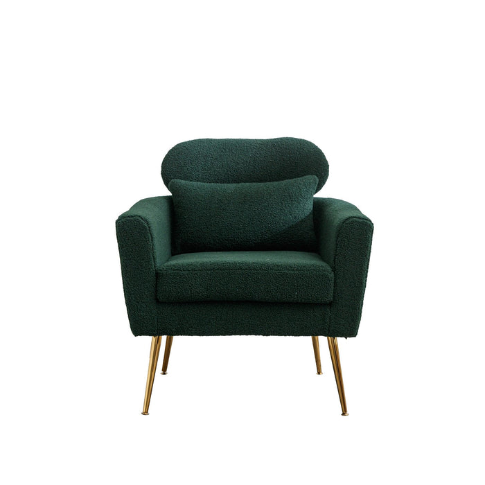 29.5"WModern Boucle Accent Chair Armchair Upholstered Reading Chair Single Sofa Leisure Club Chair with Gold Metal Leg and Throw Pillow for Living Room Bedroom Dorm Room Office, Green Boucle