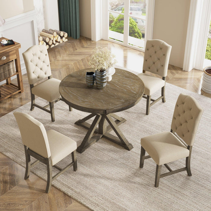 Functional Furniture Retro Style Dining Table Set with Extendable Table and 4 Upholstered Chairs for Dining Room and Living Room(Natural Wood Wash)