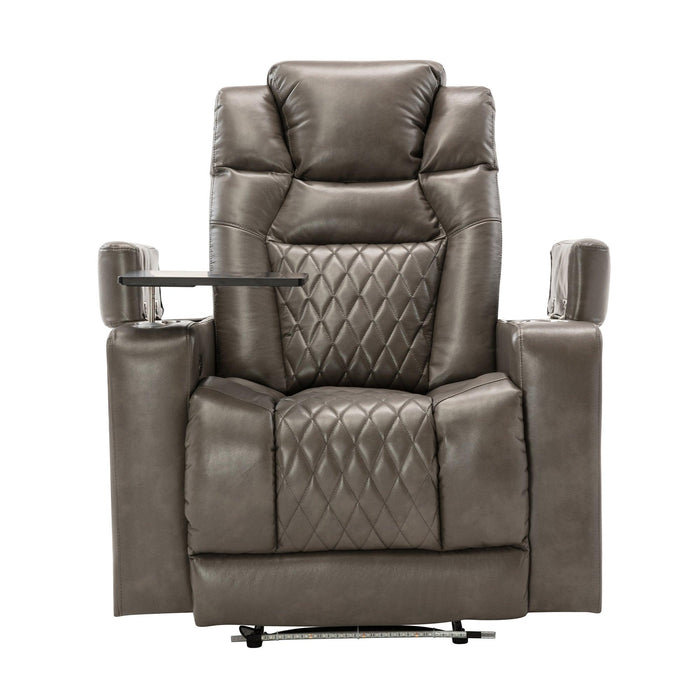 Power Motion Recliner with USB Charging Port and Hidden ArmStorage, Home Theater Seating with 2 Convenient Cup Holders Design and 360° Swivel Tray Table