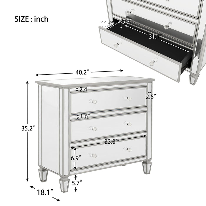 Elegant Mirrored Chest with 3 Drawers,Modern Silver FinishedStorage Cabinet for Living Room, Hallway, Entryway