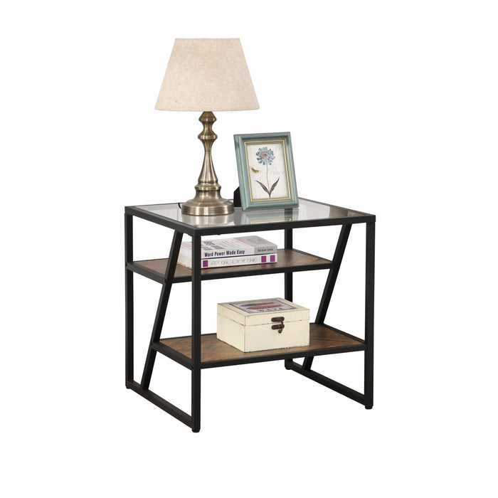 Black Side Table, End Table withStorage Shelf, Tempered Glass Coffee Table with Metal Frame for Living Room&Bed Room