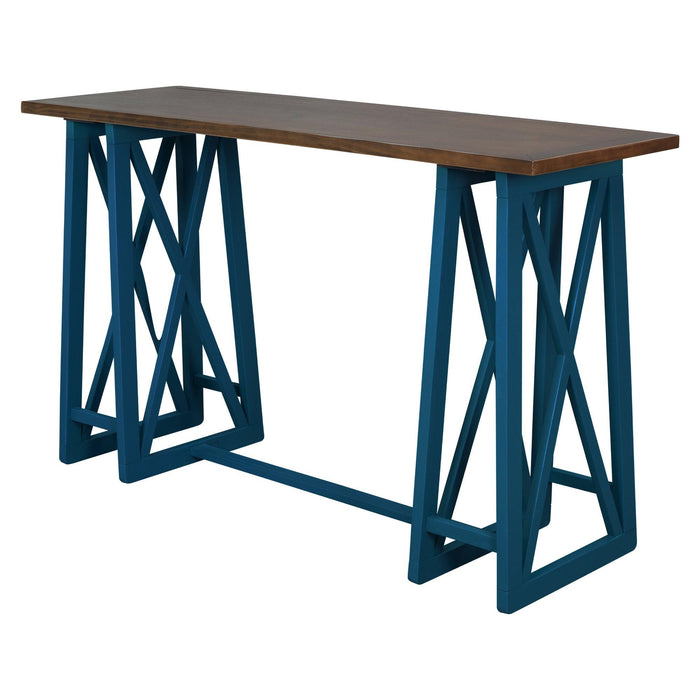 Rustic Counter Height 5-Piece Dining Set, Wood Console Table Set with 4 Stools for Small Places,Walnut+Blue