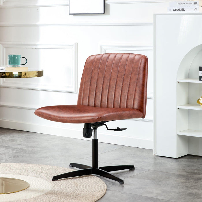 Office chair Brown PU Material. Home Computer Chair Office Chair Adjustable 360 °Swivel Cushion Chair With Black Foot Swivel Chair Makeup Chair Study Desk Chair. No Wheels