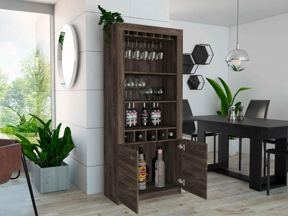 Plympton 3-Shelf Rectangle 5-Bottle Bar Cabinet  Dark Walnut