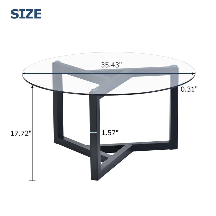 Round Glass Coffee TableModern Cocktail Table Easy Assembly with Tempered Glass Top & Sturdy Wood Base (Black)