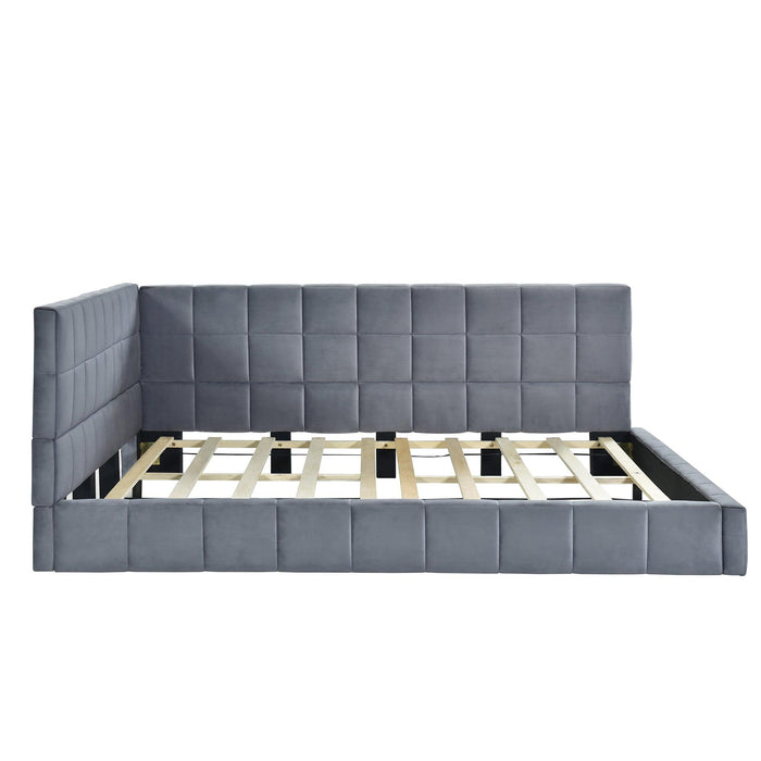 Full Size Upholstered Daybed/Sofa Bed Frame-Gray, Velvet