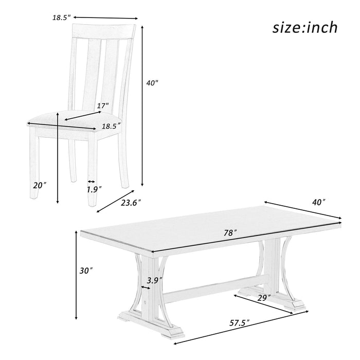 9-Piece Retro Style Dining Table Set 78" Wood Rectangular Table and 8 Dining Chairs for Dining Room (Gray)