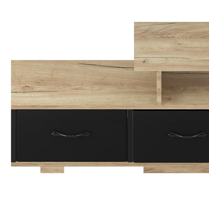 Mordern TV Stand with quick assemble,wood grain and black easy open fabrics drawers for TV Cabinet,can be assembled in Lounge Room, Living Room or Bedroom,High quality furniture