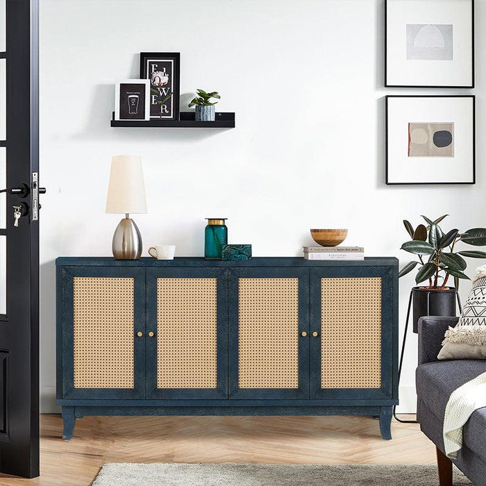 AccentStorage Cabinet Sideboard Wooden Cabinet with Antique Blue 4Doors for Hallway, Entryway, Living Room, Bedroom