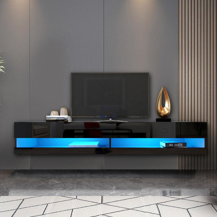 180 Wall Mounted Floating 80" TV Stand with 20 Color LEDs Black