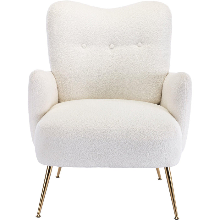 Cozy Teddy Fabric Arm Chair with Sloped High Back and Contemporary Metal Legs ,White