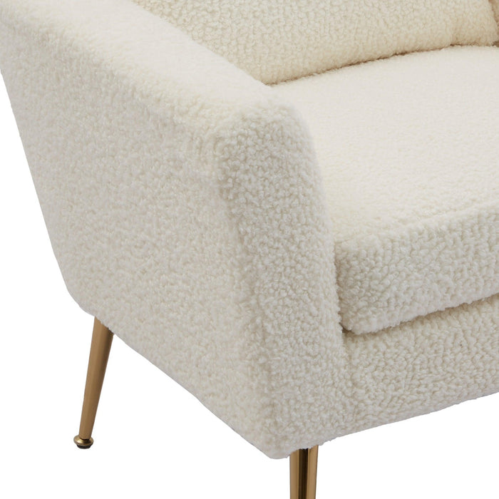 29.5"WModern Boucle Accent Chair Armchair Upholstered Reading Chair Single Sofa Leisure Club Chair with Gold Metal Leg and Throw Pillow for Living Room Bedroom Dorm Room Office, Ivory Boucle