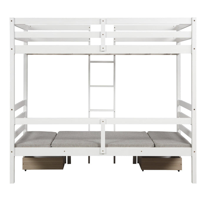 Functional Loft Bed (turn into upper bed and down desk，cushion sets are free),Twin Size,White