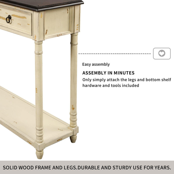 Console Table Sofa Table with Drawers for Entryway with Projecting Drawers and Long Shelf (Beige)