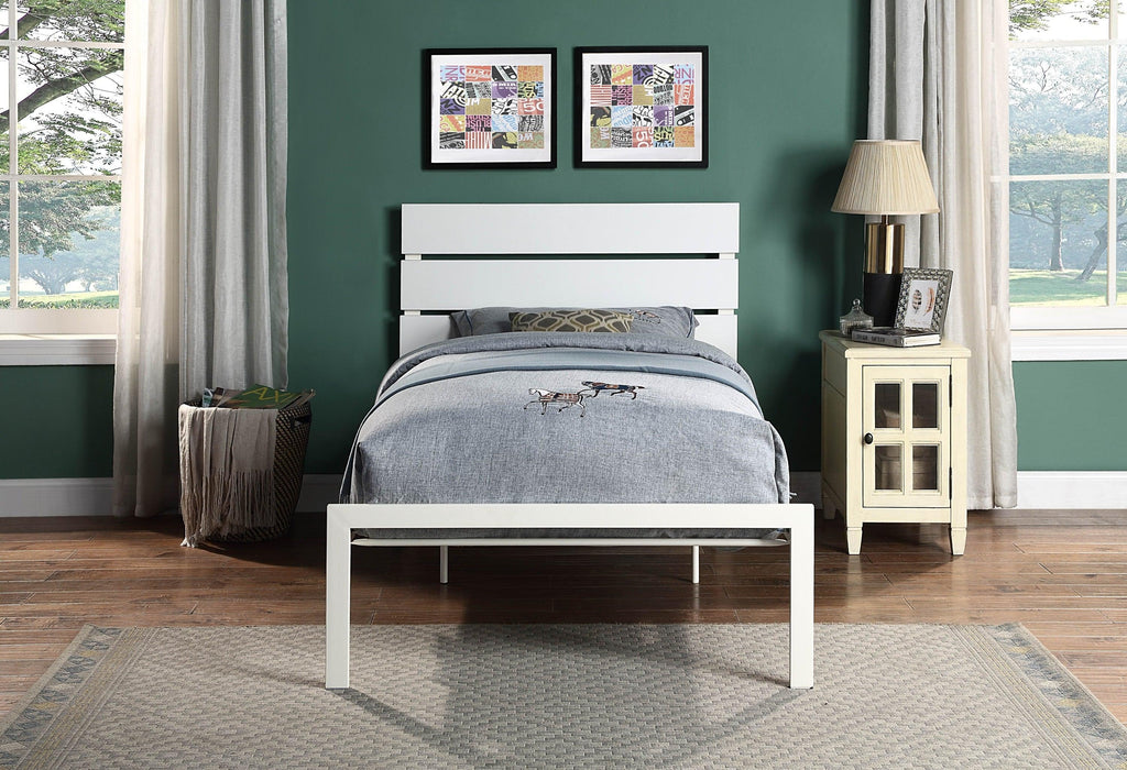 White Metal Frame Twin Size Bed 1pc Casual Style Bedroom Furniture