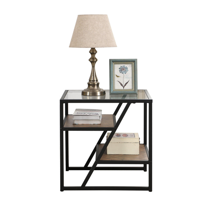 Black Side Table, End Table withStorage Shelf, Tempered Glass Coffee Table with Metal Frame for Living Room&Bed Room