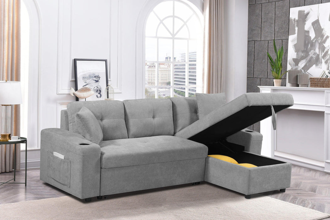 convertible corner sofa with armrestStorage, living room and apartment sectional sofa, right chaise longue and grey