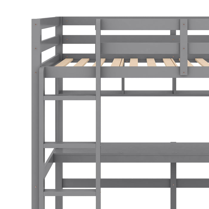 Twin Size Loft Bed with Convenient Desk, Shelves, and Ladder, White