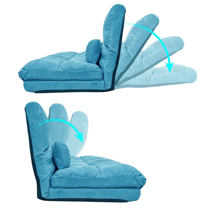 Double Chaise Lounge Sofa Floor Couch and Sofa with Two Pillows (Blue)