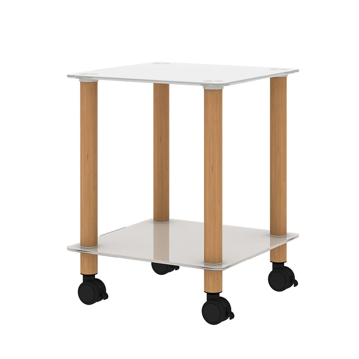 1-Piece White+Oak Side Table , 2-Tier Space End Table ,Modern Night Stand, Sofa table, Side Table withStorage Shelve