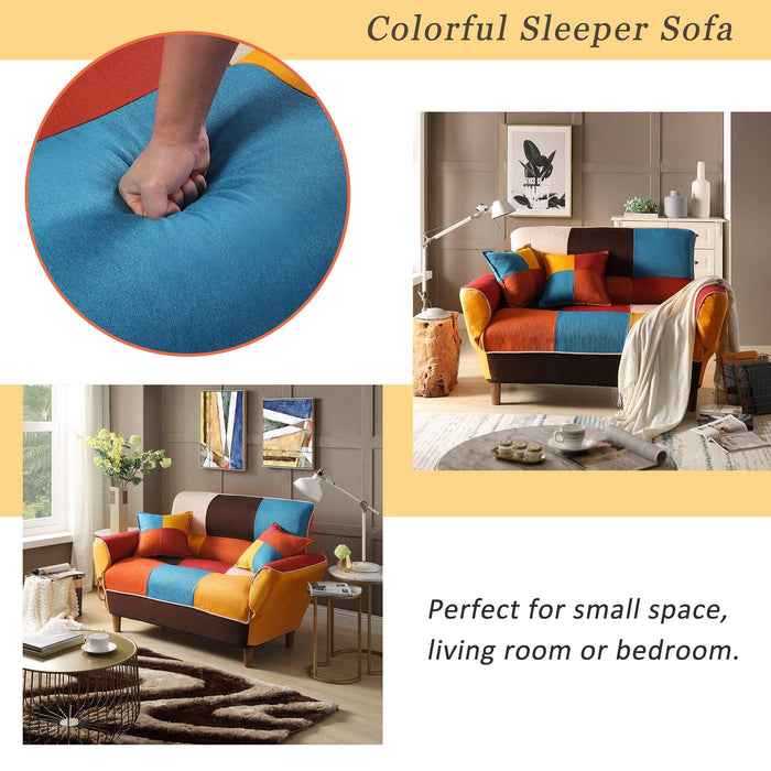 Small Space Colorful Sleeper Sofa, Solid Wood Legs