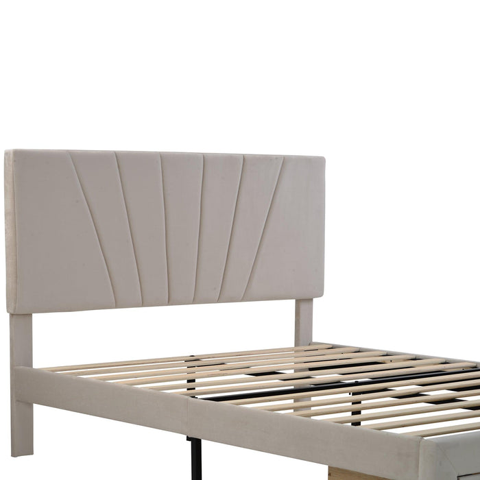 Queen SizeStorage Bed Velvet Upholstered Platform Bed with a Big Drawer - Beige