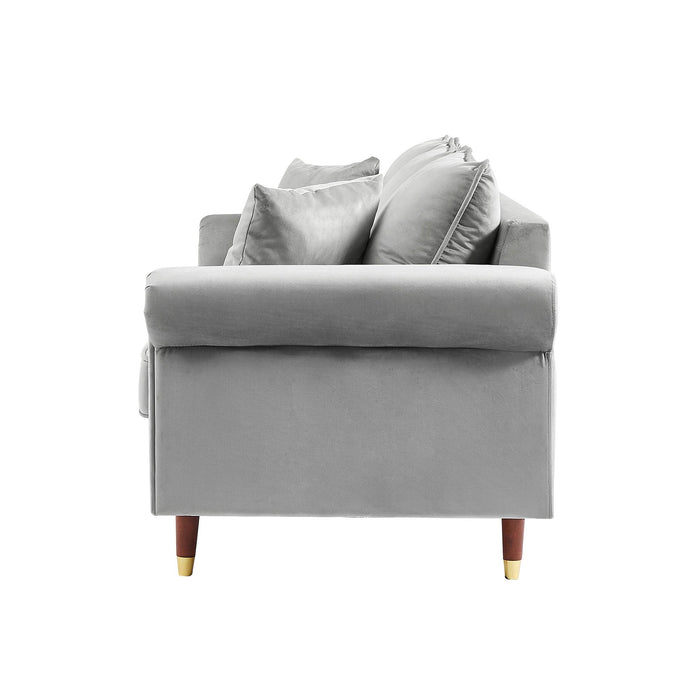 GREY Velvet Sofa Couch with 2 Pillows,Modern 3 Seater Sofa With Wood Legs for Living Room and Bedroom .