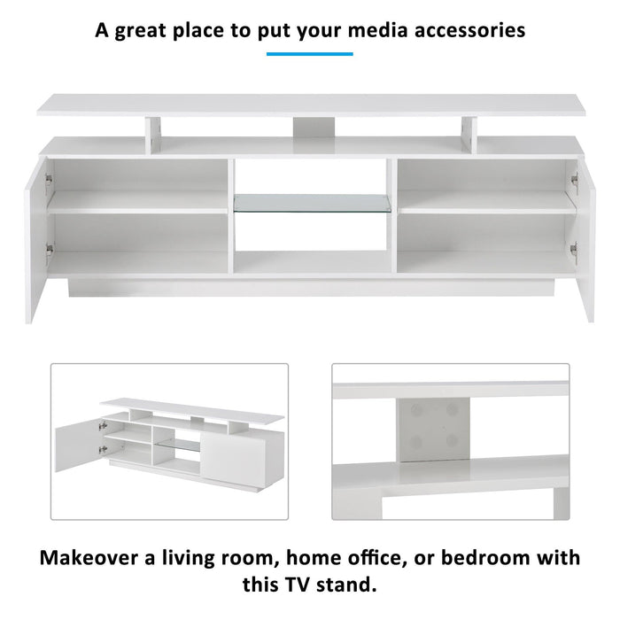 Modern TV Stand for TVs up to 65inches with LED lights, 16 Colors, for Livingroom, Bedroom, White