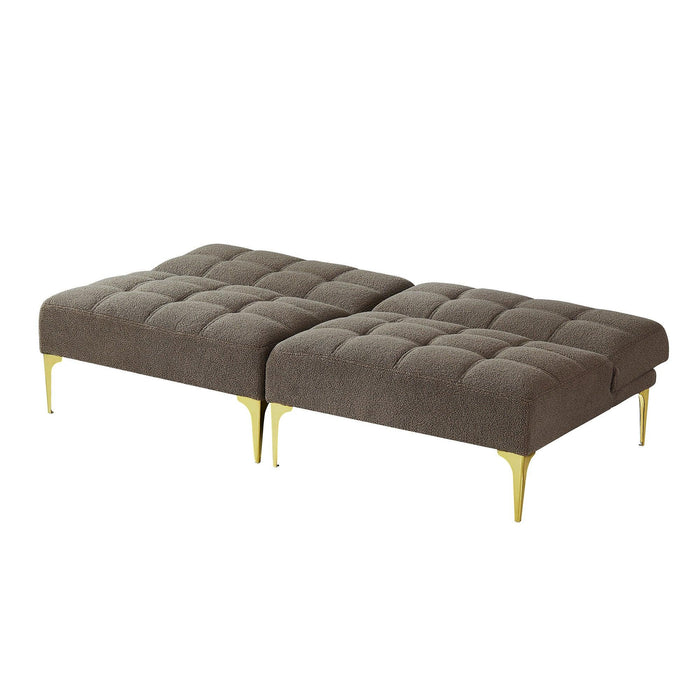 Convertible sofa bed futon with gold metal legs teddy fabric (Taupe)