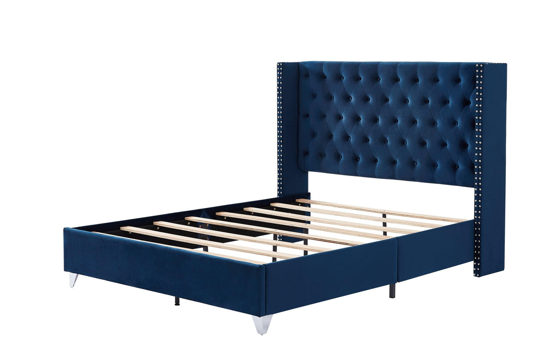 B100S Queen bed with one nightstand, Button designed Headboard,strong wooden slats + metal legs with Electroplate