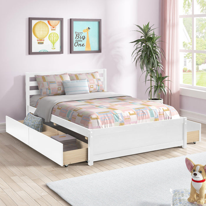 Full Size Wood Platform Bed Frame with Headboard and four drawers