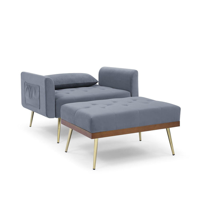 Recline Sofa Chair with Ottoman, Two Arm Pocket and Wood Frame include 1 Pillow, Grey (40.5”x33”x32”)