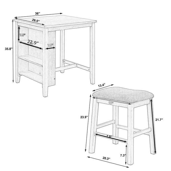 3 Piece Dining Table with Padded Stools, Table Set withStorage Shelf,Dark Gray