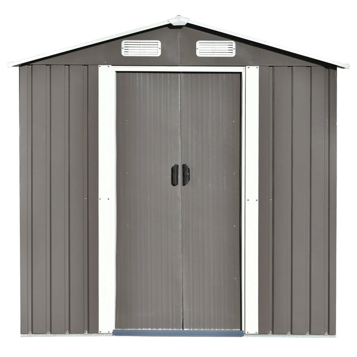 6ft x 4ft Outdoor Garden Lean-to Shed with Metal Adjustable Shelf and Lockable Doors - Gray