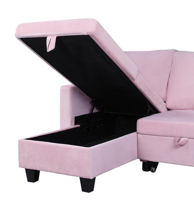 Nova Pink Velvet Reversible Sleeper Sectional Sofa withStorage Chaise