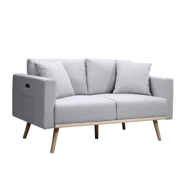 Easton Light Gray Linen Fabric Sofa Loveseat Living Room Set with USB Charging Ports Pockets & Pillows