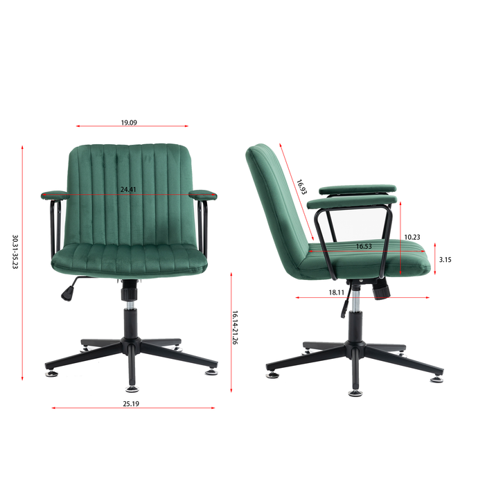 Mid-Back Desk Chair,Velvet Executive Swivel Office Chair with black Frame ,Swivel Arm Chair For Home Office(Green)