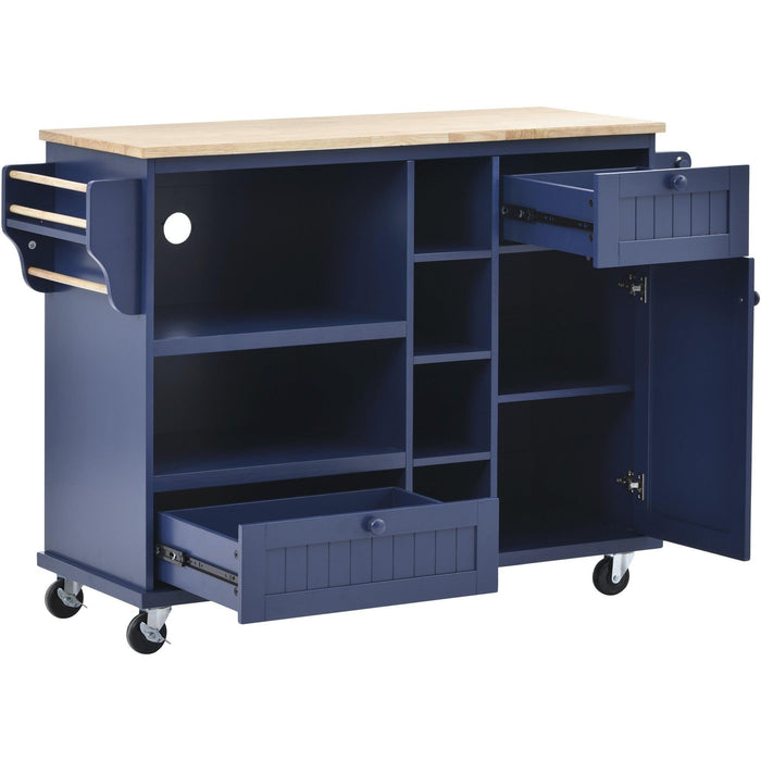 Kitchen Island Cart withStorage Cabinet and Two Locking Wheels,Solid wood desktop,Microwave cabinet,Floor Standing Buffet Server Sideboard for Kitchen Room,Dining Room,, Bathroom（Dark blue）