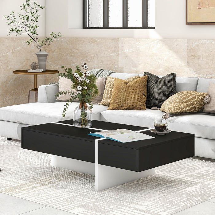 Contemporary Rectangle Design Living Room Furniture,Modern High Gloss Surface Cocktail Table, Center Table for Sofa or Upholstered Chairs，45.2*25.5*13.7in, Black