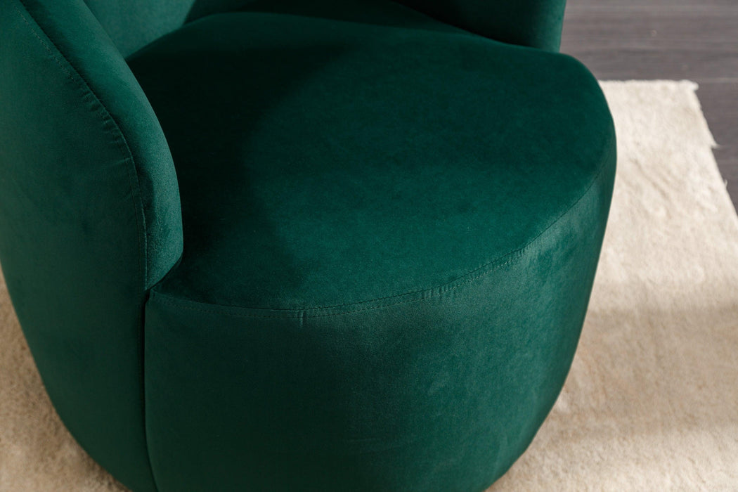 Velvet Fabric Swivel Accent Armchair Barrel Chair With Black Powder Coating Metal Ring,Green