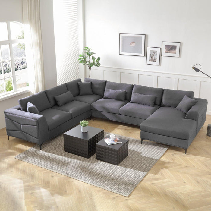 Large Sectional Sofa,145"(L)x117"(W) Classic Look with Tufted Pattern on Outer Armrest and Back, Dark Grey