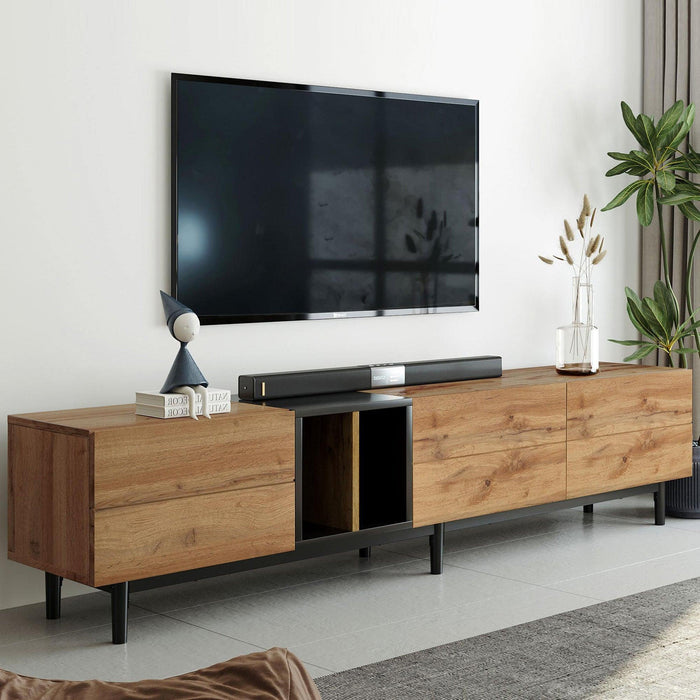 Modern TV Stand for 80’’ TV with 3 Doors, Media Console Table, Entertainment Center with LargeStorage Cabinet for Living Room, Bedroom