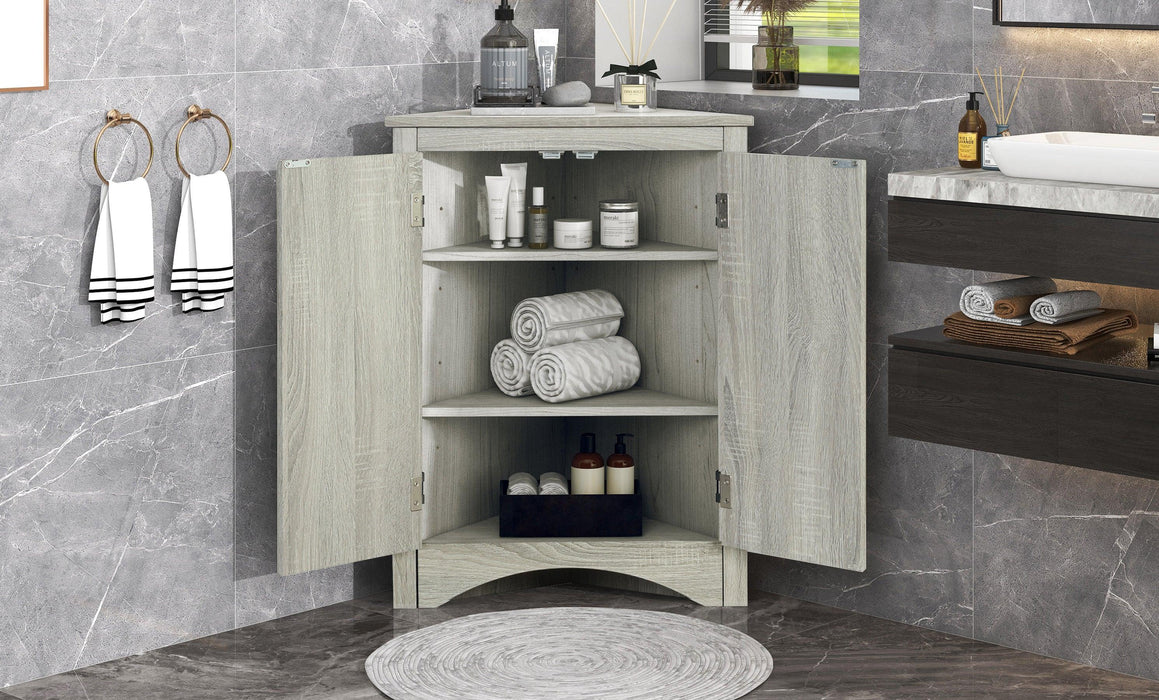 Oak Triangle BathroomStorage Cabinet with Adjustable Shelves, Freestanding Floor Cabinet for Home Kitchen