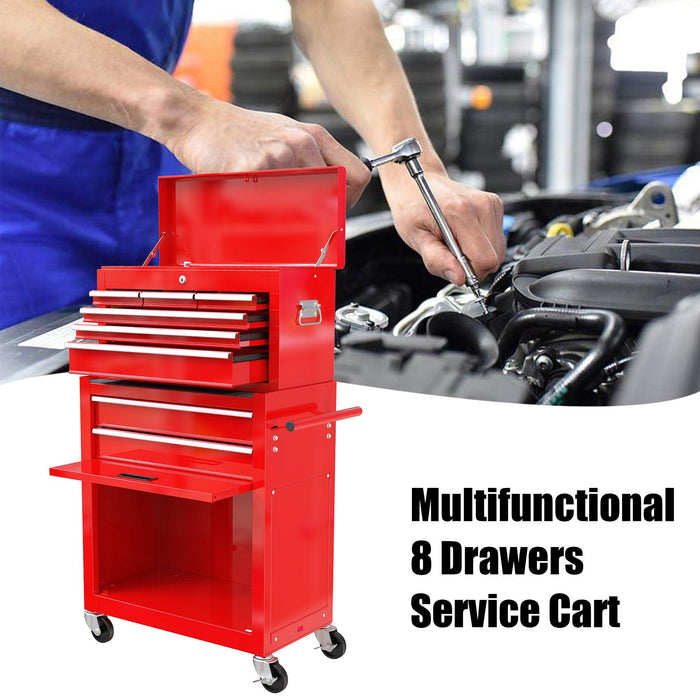 High Capacity Rolling Tool Chest with Wheels and Drawers, 8-Drawer ToolStorage Cabinet--RED