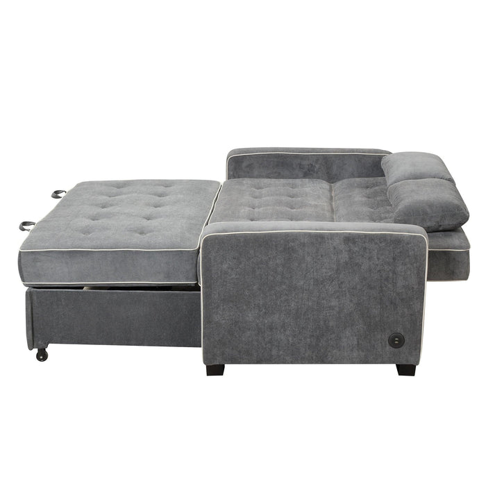 65.7" Linen Upholstered Sleeper Bed , Pull Out Sofa Bed Couch attached two throw pillows,Dual USB Charging Port and Adjustable Backrest for Living Room Space，Charcoal Gray