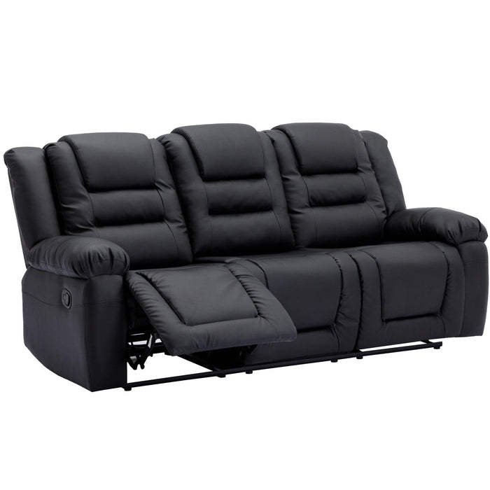 Home Theater Seating Manual Recliner with Center Console, PU Leather Reclining Sofa for Living Room,Black